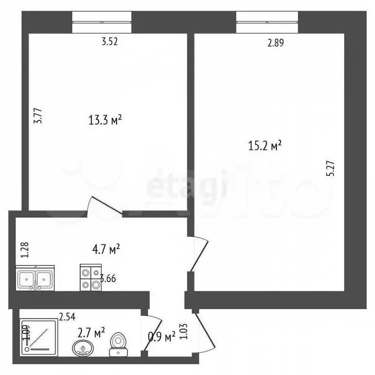 2-к. квартира, 36,9 м, 5/9 эт. - Фото 0