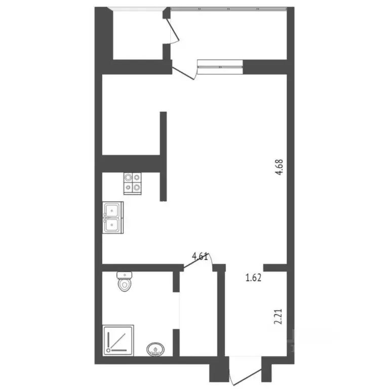 Студия Тюменская область, Тюмень ул. Ю.-Р.Г. Эрвье, 24 (30.0 м) - Фото 2