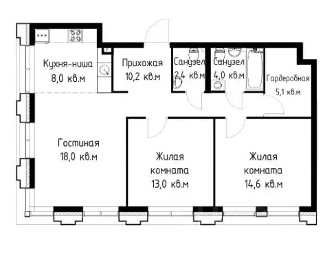 3-к кв. Московская область, Одинцовский городской округ, Заречье пгт ... - Фото 2