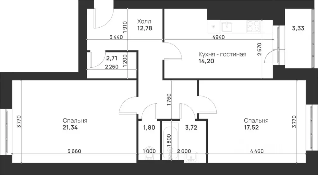 2-к кв. Тульская область, Тула ул. Героев России, 8 (77.4 м) - Фото 1