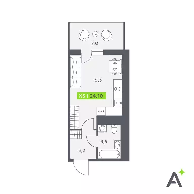 Квартира-студия: Кудрово, Солнечная улица, 4 (24.1 м) - Фото 1