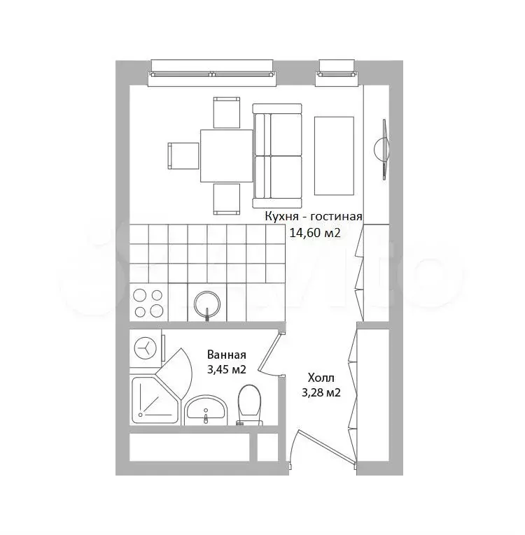 Апартаменты-студия, 21,3 м, 5/16 эт. - Фото 0