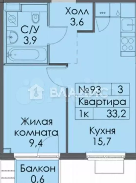 1-к. квартира, 33,2 м, 4/22 эт. - Фото 0