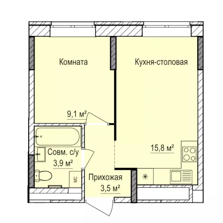 1-комнатная квартира: Ижевск, жилой район Буммаш, ЖК Покровский (32.3 ... - Фото 0