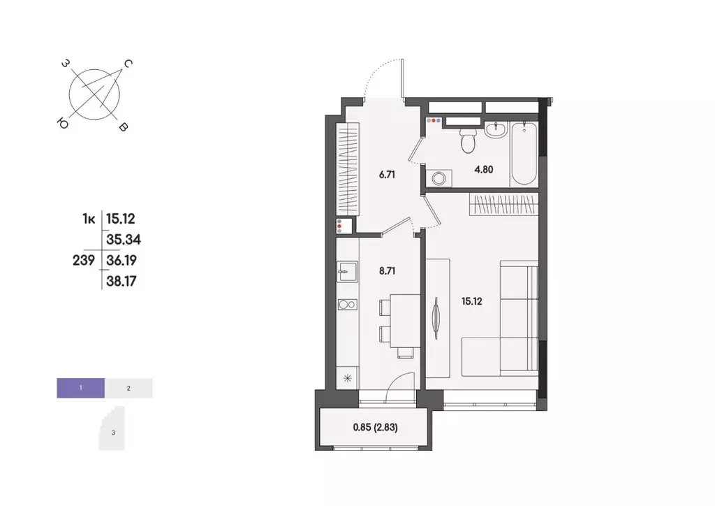 1-к кв. Удмуртия, Ижевск ул. Джамбула, 83 (36.19 м) - Фото 1