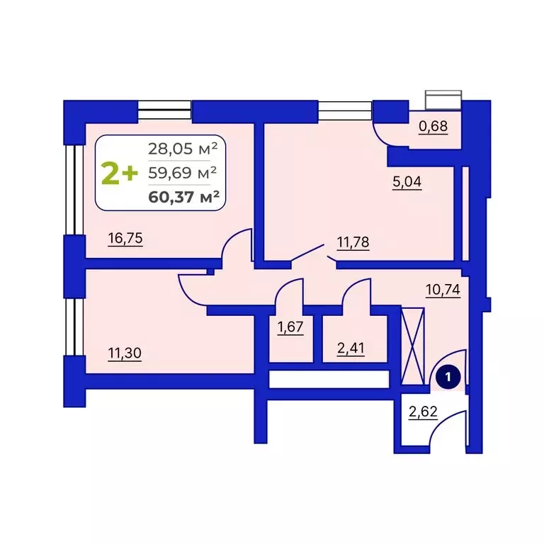 2-комнатная квартира: Уфа, Крестьянская улица, 33 (60.37 м) - Фото 1