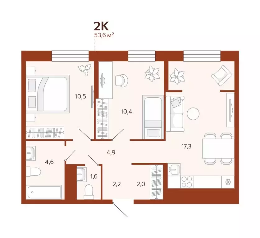 2-комнатная квартира: Тюмень, улица Новаторов, 28 (53.55 м) - Фото 0