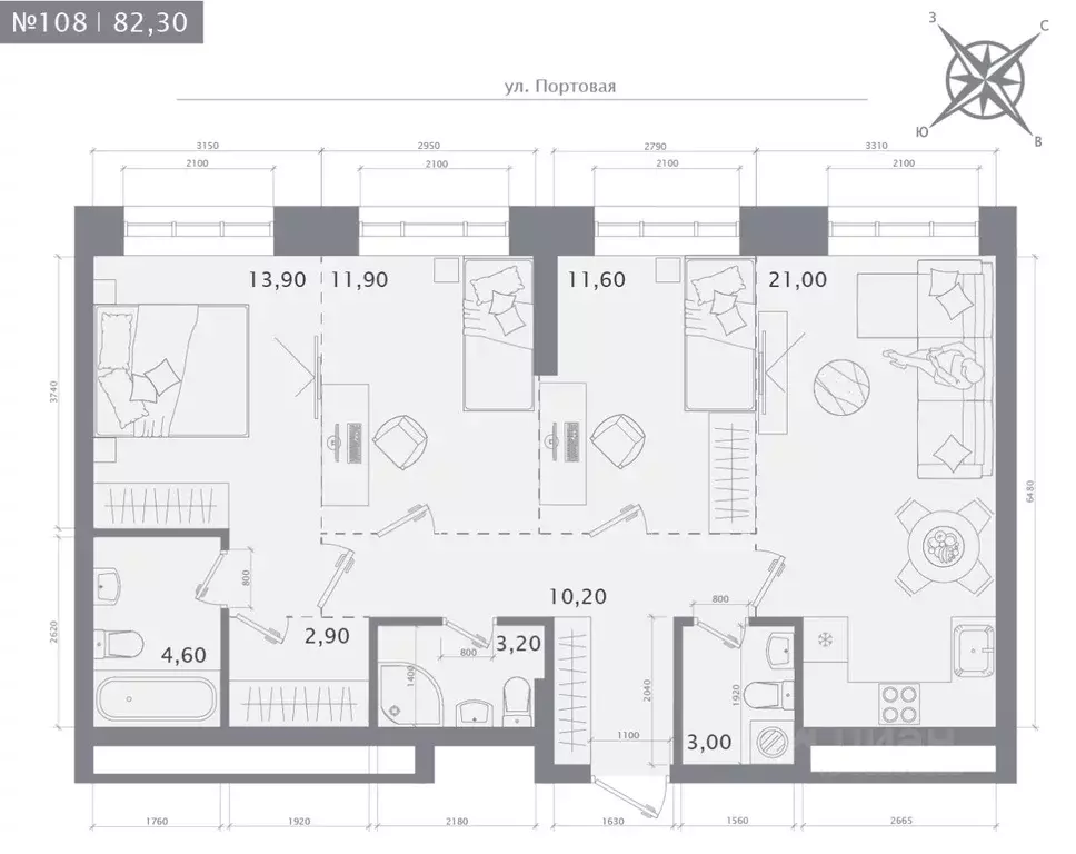 3-к кв. Татарстан, Казань 1712 жилой комплекс (82.3 м) - Фото 1