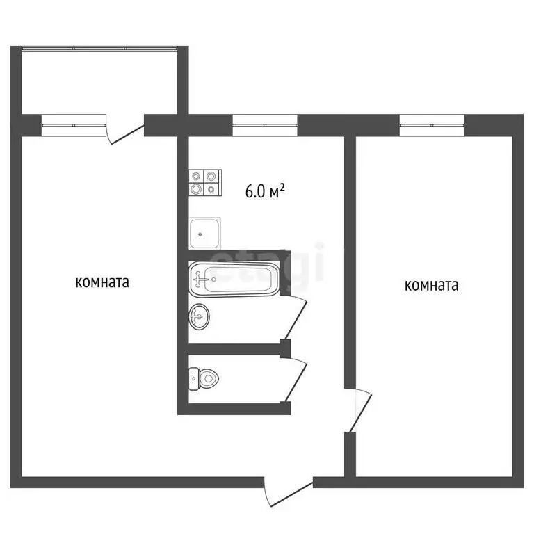 2-комнатная квартира: Копейск, улица Гастелло, 25А (44 м) - Фото 1