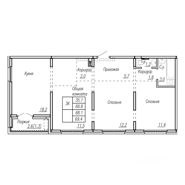 3-к кв. Алтайский край, Барнаул ул. Антона Петрова, 210Б (68.1 м) - Фото 0