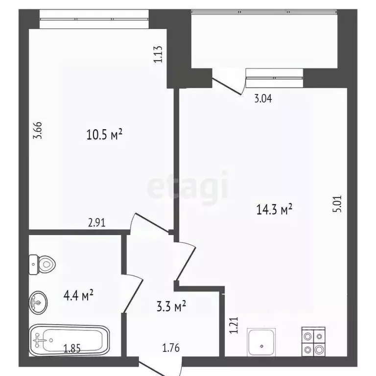 1-к кв. Тюменская область, Тюмень Полевая ул., 117к4 (33.8 м) - Фото 1