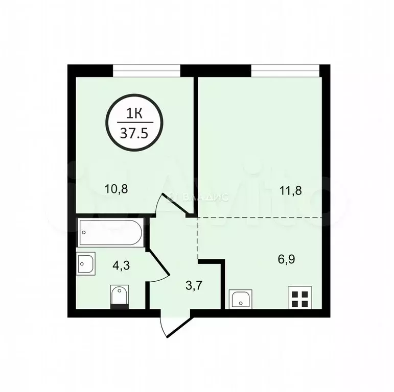 1-к. квартира, 37,5 м, 5/9 эт. - Фото 0