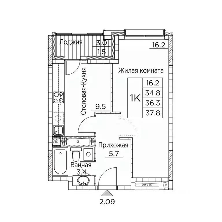 1-к кв. Приморский край, Владивосток ул. Расула Гамзатова, 7к2 (37.8 ... - Фото 1