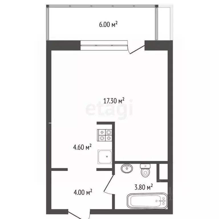 Студия Тюменская область, Тюмень Профсоюзная ул., 49 (29.5 м) - Фото 1