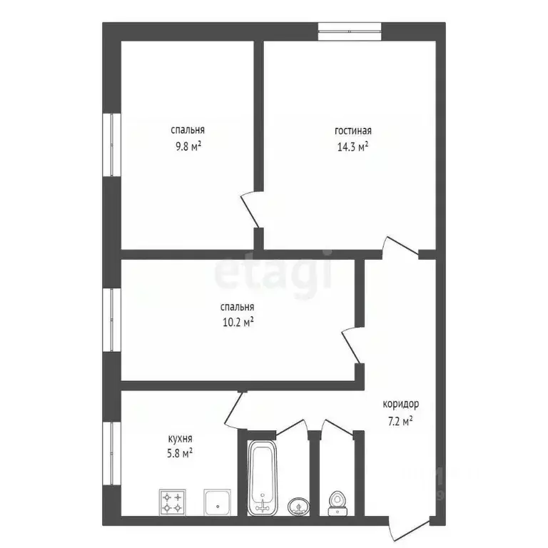 3-к кв. Башкортостан, Стерлитамак Железнодорожная ул., 16 (50.3 м) - Фото 1