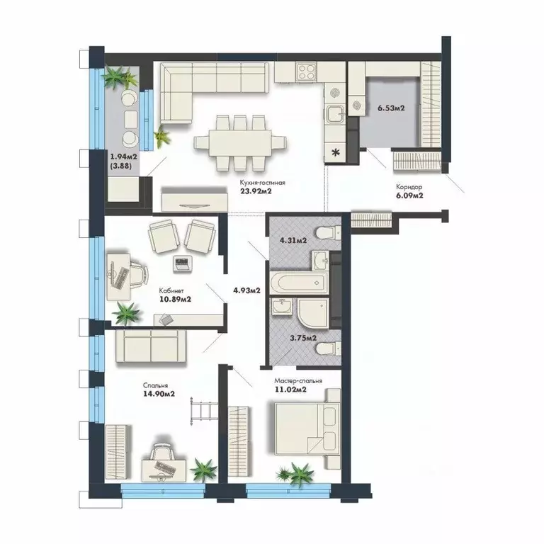 3-к кв. Свердловская область, Екатеринбург Премиум Кварталы Маяковка ... - Фото 0