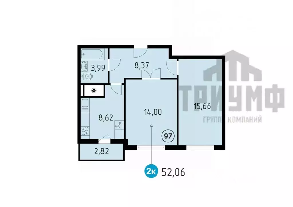 2-к кв. Нижегородская область, Кстово ул. Сутырина, 9 (52.06 м) - Фото 1