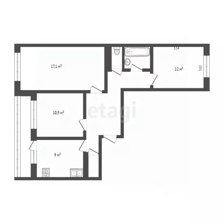 3-к кв. Псковская область, Псков ул. Байкова, 10 (62.4 м) - Фото 2