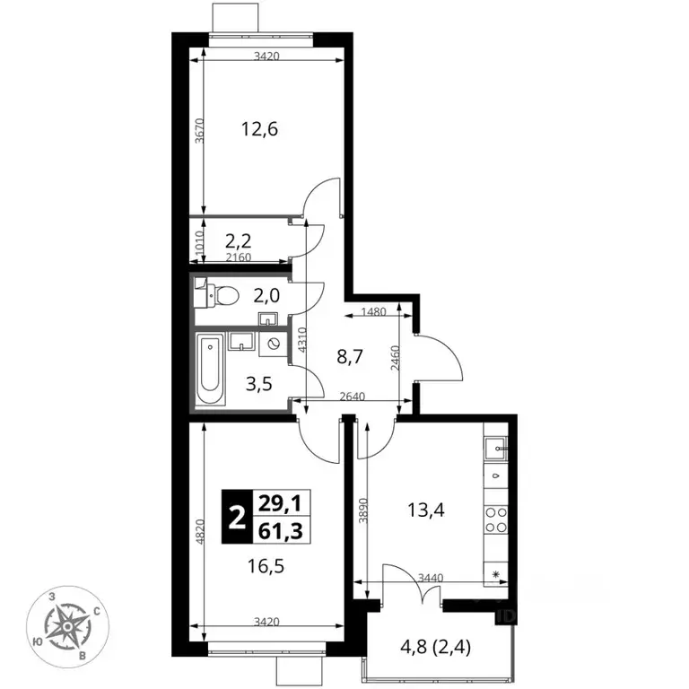 2-к кв. Московская область, Ленинский городской округ, пос. Ленинский ... - Фото 1
