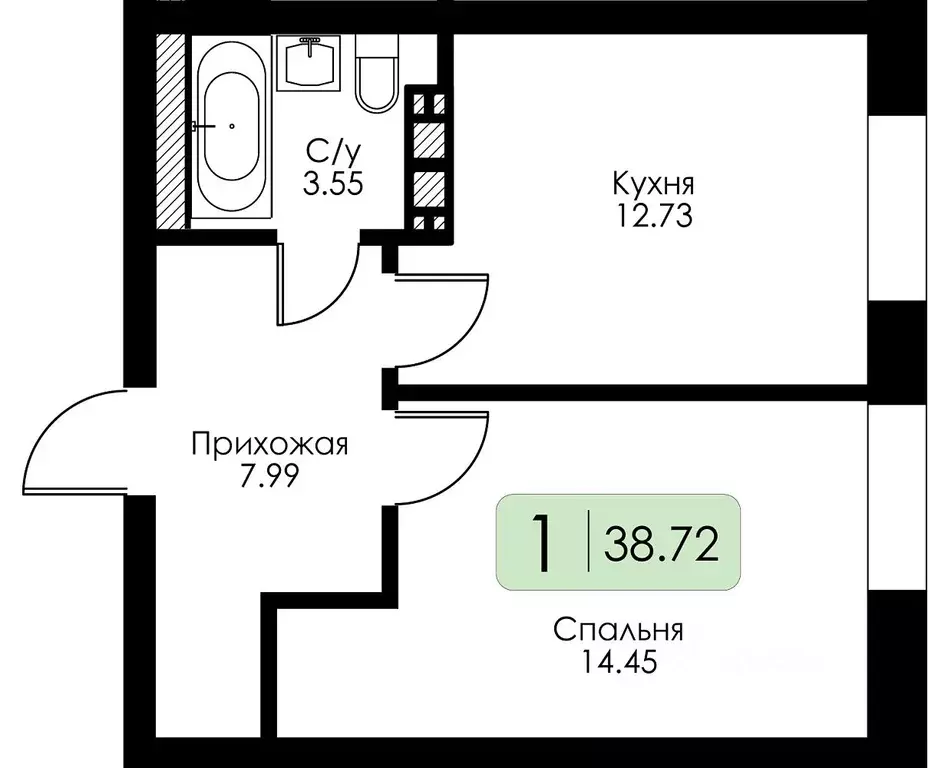 1-к кв. Тверская область, Тверь Урбан Парк жилой комплекс (38.72 м) - Фото 0