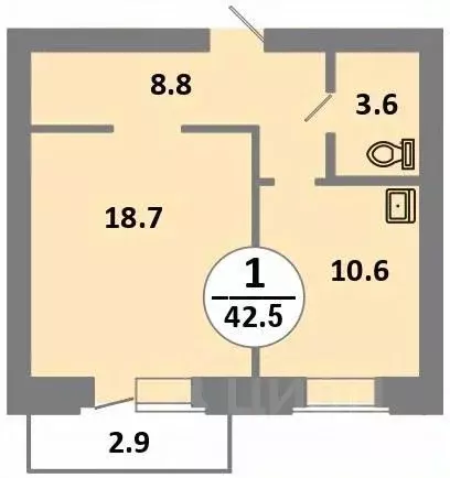 1-к кв. Красноярский край, Красноярск просп. 60 лет Образования СССР, ... - Фото 1