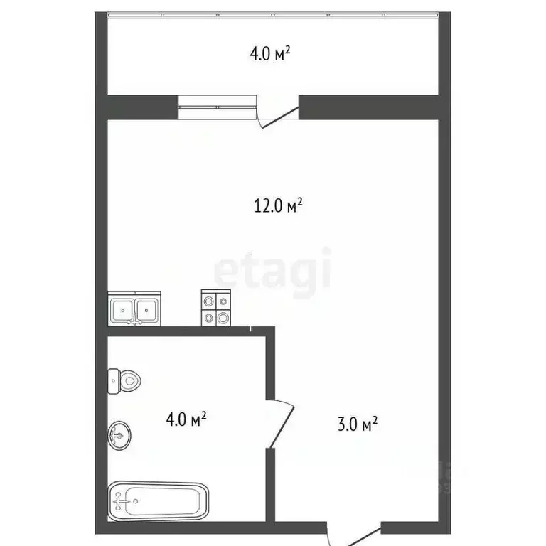 Студия Тюменская область, Тюмень ул. Фармана Салманова, 26 (24.4 м) - Фото 2