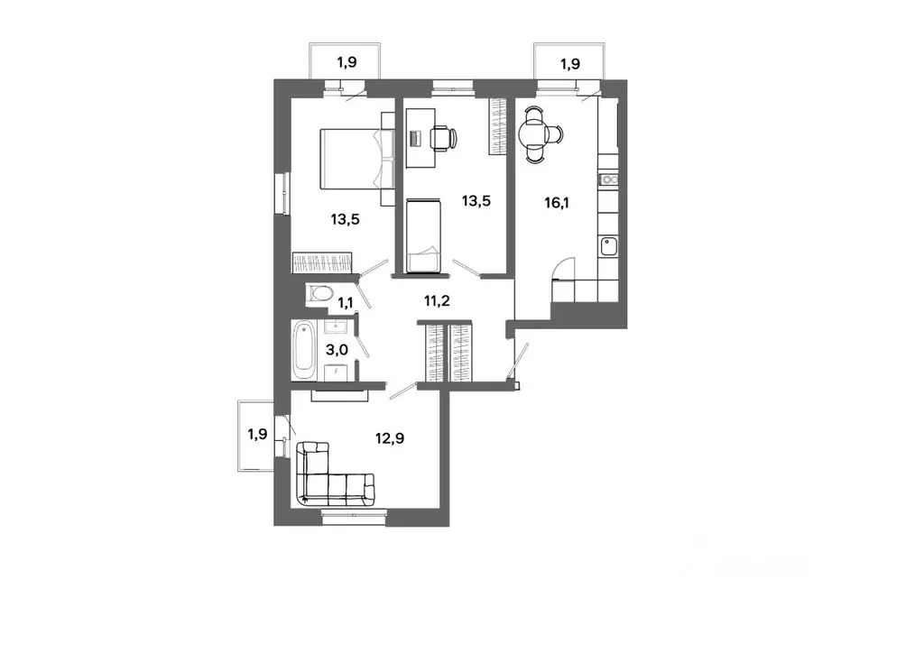 3-к кв. Ханты-Мансийский АО, Сургут 30А мкр,  (73.01 м) - Фото 0