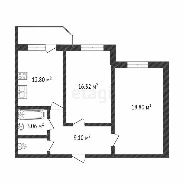 2-комнатная квартира: Тюмень, улица Мельникайте, 138а (63.9 м) - Фото 1