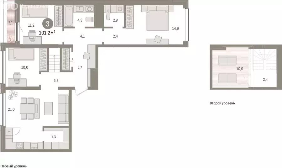 3-комнатная квартира: Тюмень, Мысовская улица, 26к1 (101.16 м) - Фото 1