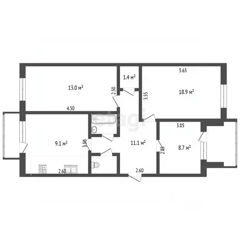 2-к кв. Крым, Бахчисарайский район, с. Песчаное ул. Комарова, 14 (69.6 ... - Фото 2