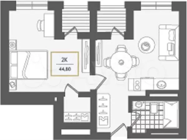 Апартаменты-студия, 44,8 м, 3/10 эт. - Фото 1