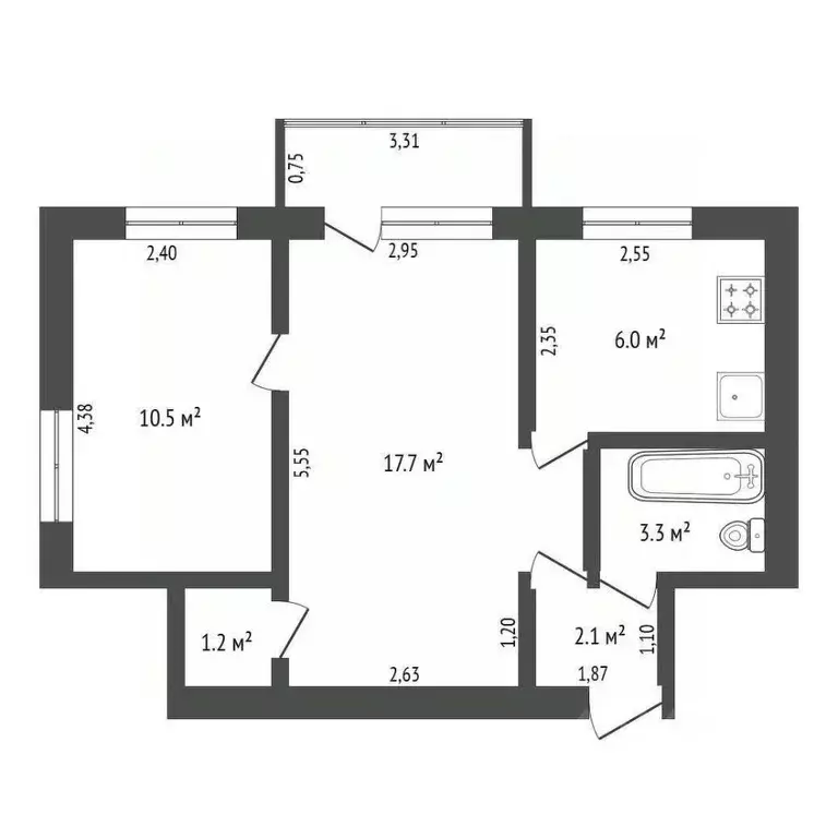 2-к кв. Амурская область, Благовещенск ул. Мухина, 1 (40.8 м) - Фото 2