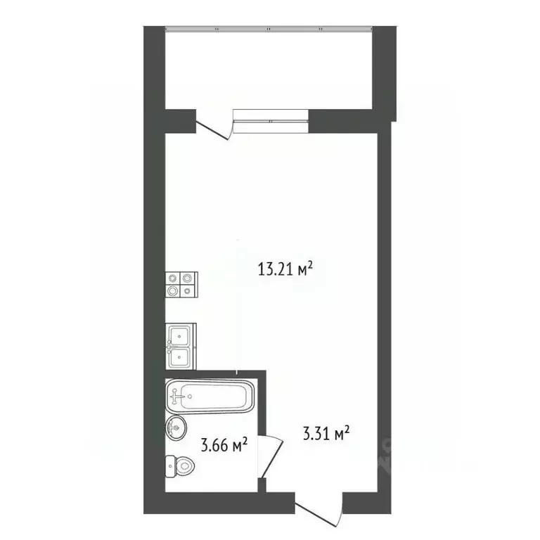Студия Калужская область, Калуга ул. Минская, 39 (30.0 м) - Фото 2