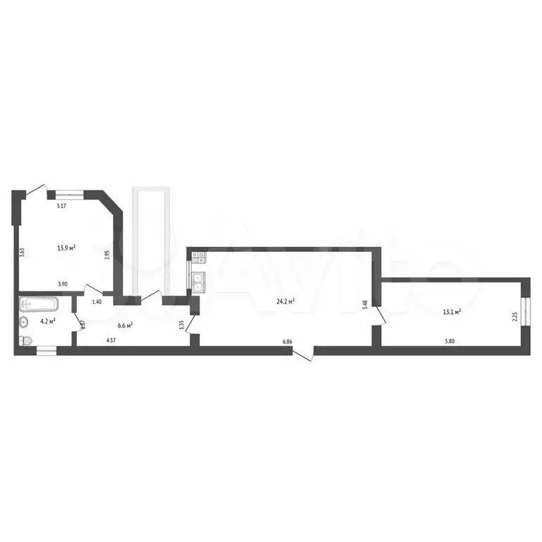 2-к. квартира, 62 м, 3/4 эт. - Фото 0