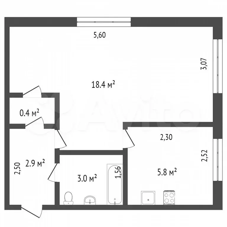 1-к. квартира, 31 м, 1/5 эт. - Фото 0