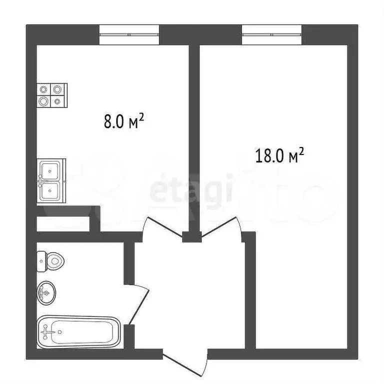 1-к. квартира, 32,5 м, 5/5 эт. - Фото 0