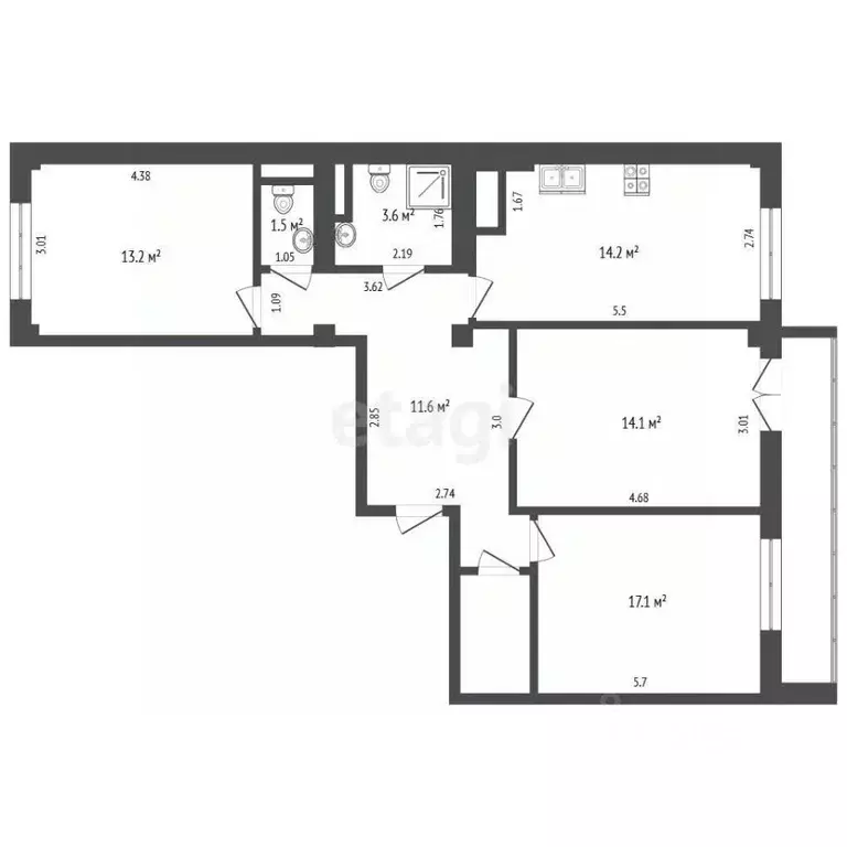 3-к кв. Крым, Симферополь ул. Севастопольская (84.0 м) - Фото 2