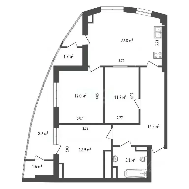 2-к кв. Тюменская область, Тюмень Орловская ул., 58 (78.7 м) - Фото 1