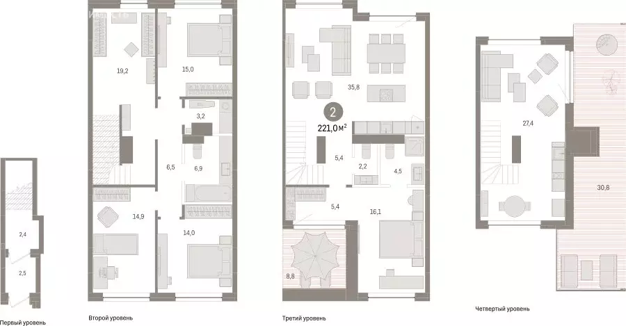 4-комнатная квартира: Тюмень, ЖК Дом у Озера (220.99 м) - Фото 1