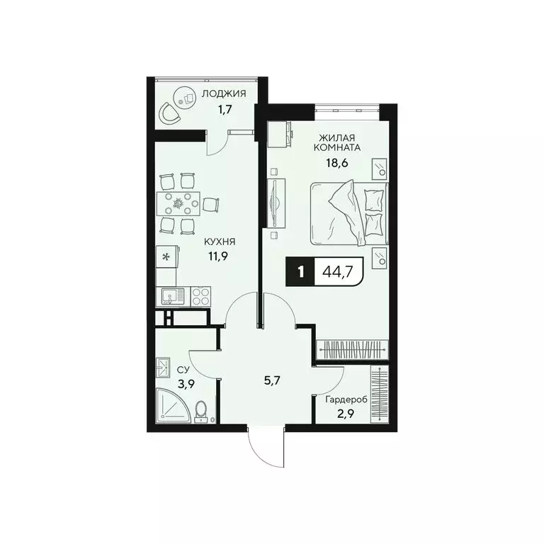 1-комнатная квартира: Анапа, Анапское шоссе, 18к2 (44.7 м) - Фото 0