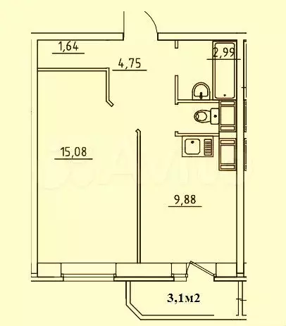 1-к. квартира, 35,4 м, 5/25 эт. - Фото 0