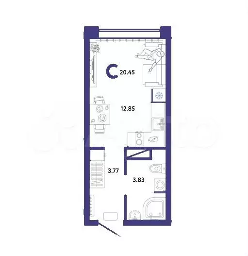 Квартира-студия, 20,5 м, 6/8 эт. - Фото 1