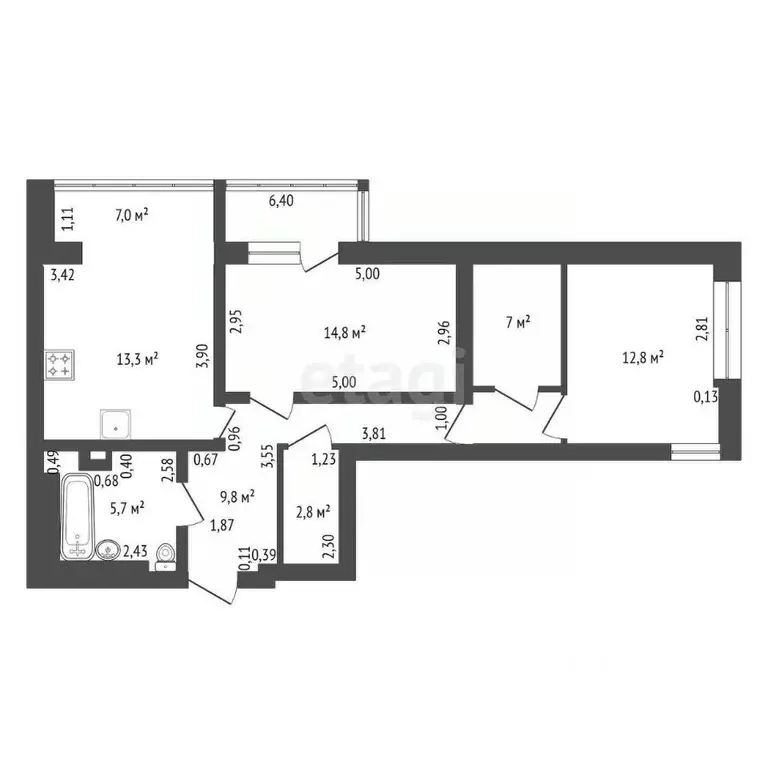 3-к кв. Башкортостан, Уфа ул. Гафури, 56 (70.0 м) - Фото 2