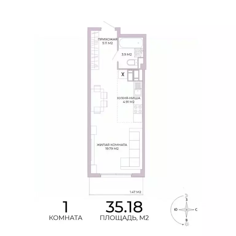 1-к кв. Пензенская область, Пенза Побочинская ул., с18 (35.18 м) - Фото 0