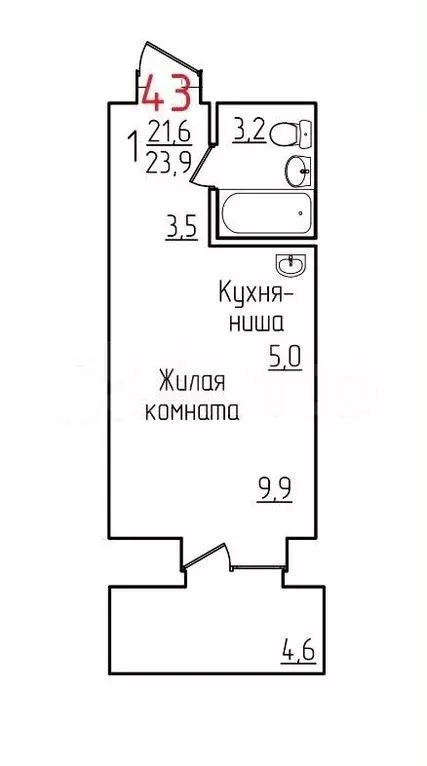 1-к. квартира, 23,9 м, 6/12 эт. - Фото 0
