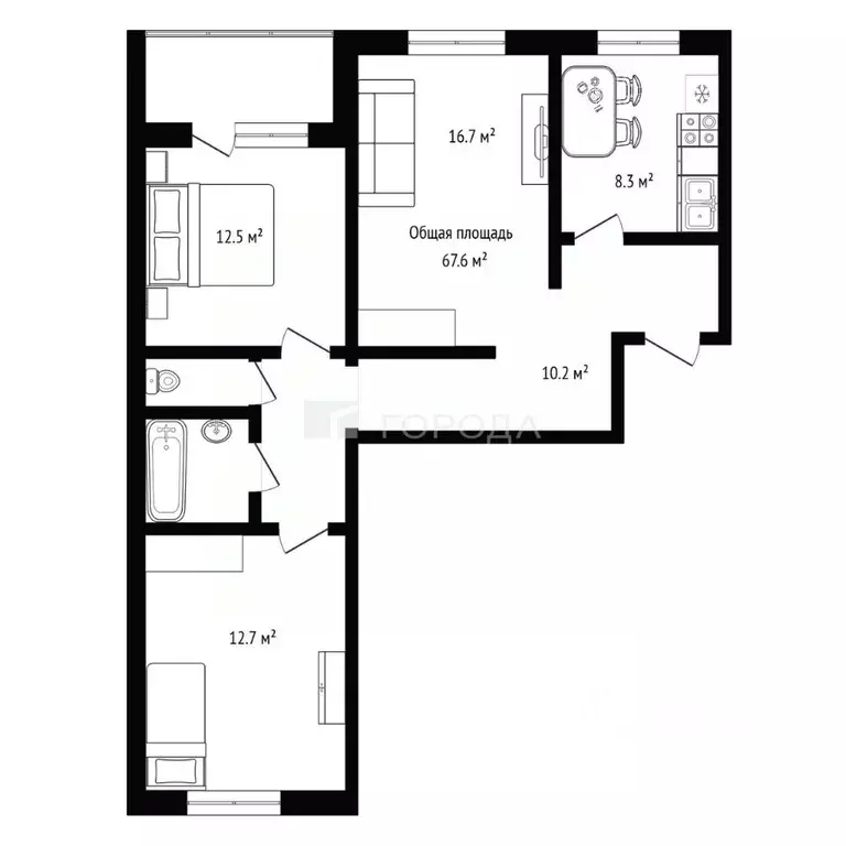 3-к кв. Алтайский край, Барнаул ул. Малахова, 99 (67.6 м) - Фото 2