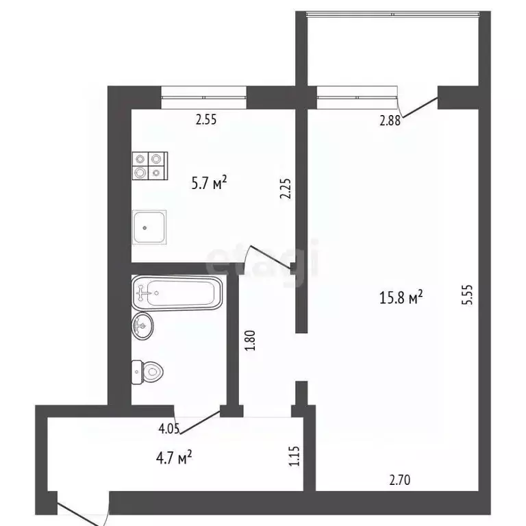 1-к кв. Тюменская область, Тюмень ул. 50 лет Октября, 39 (30.6 м) - Фото 2