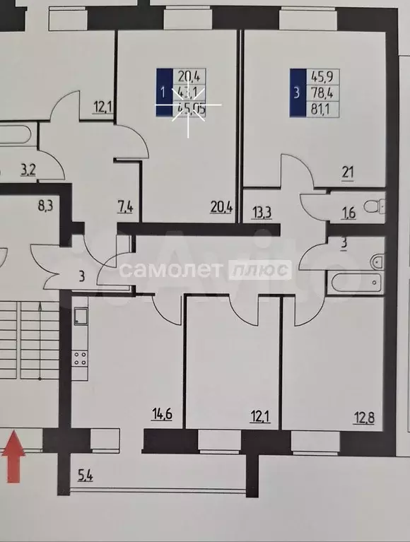 3-к. квартира, 81,1 м, 3/9 эт. - Фото 0