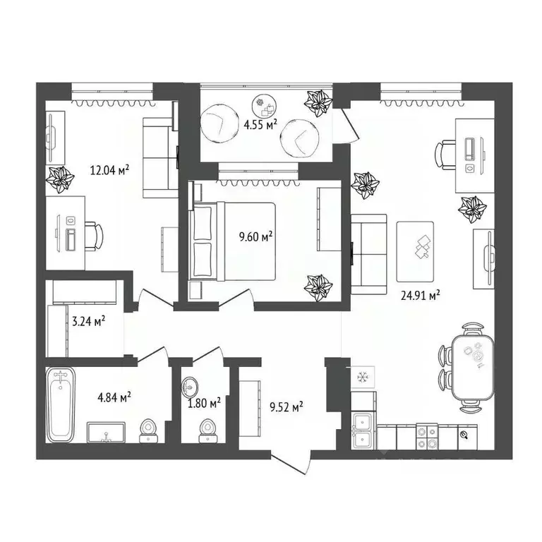 2-к кв. Тюменская область, Тюмень ул. Краснооктябрьская, 6 (60.9 м) - Фото 2