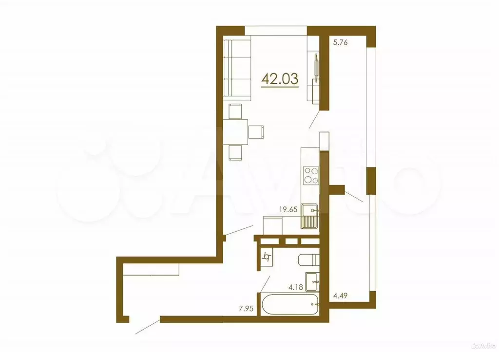 Квартира-студия, 42 м, 13/13 эт. - Фото 1